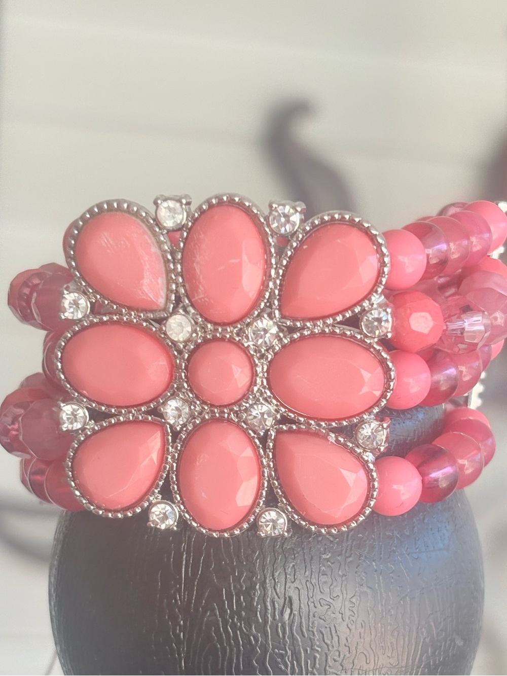 Elegant Coral Floral Gemstone Stretch Bracelet - Brand
